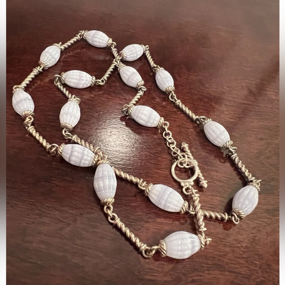 whitney kelly sterling Silver blue lace agate Necklace new 32 inches long